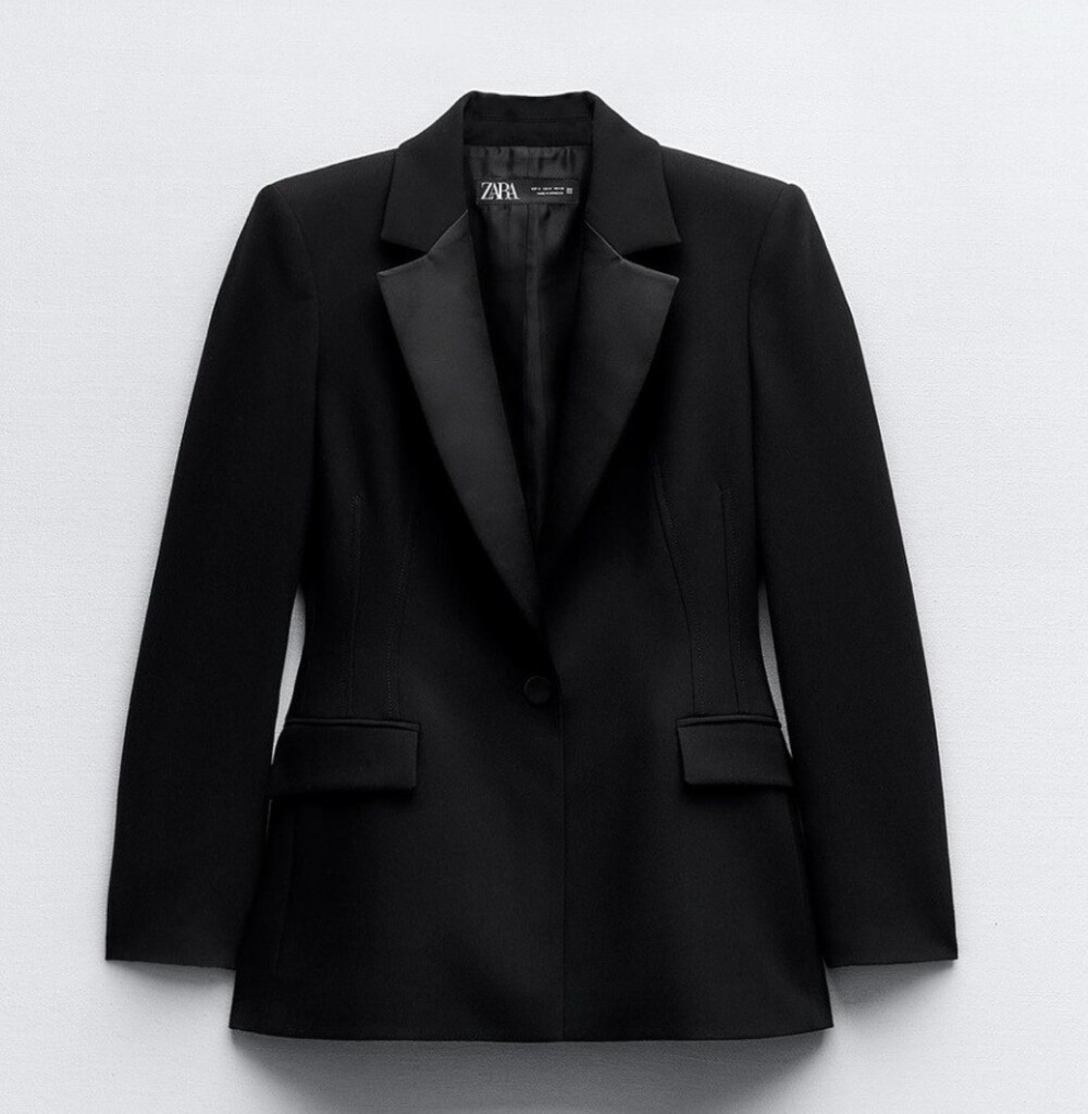 Zara Womens Black Tuxedo Jacket Blazer Satin Collar Dinner NTW $89 Retail